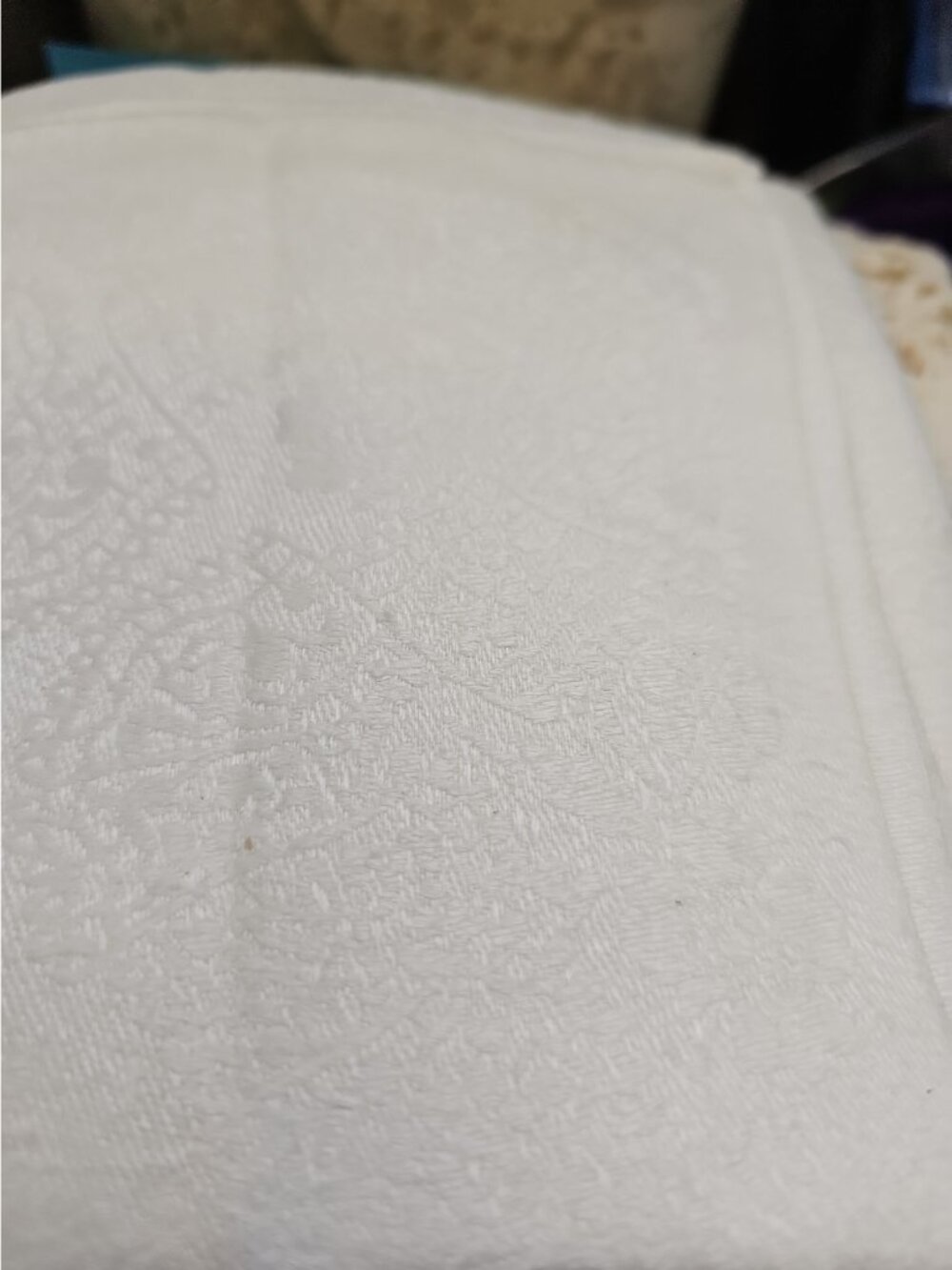 White Brocade Tone On Tone Tablecloth  Cotton Linen
